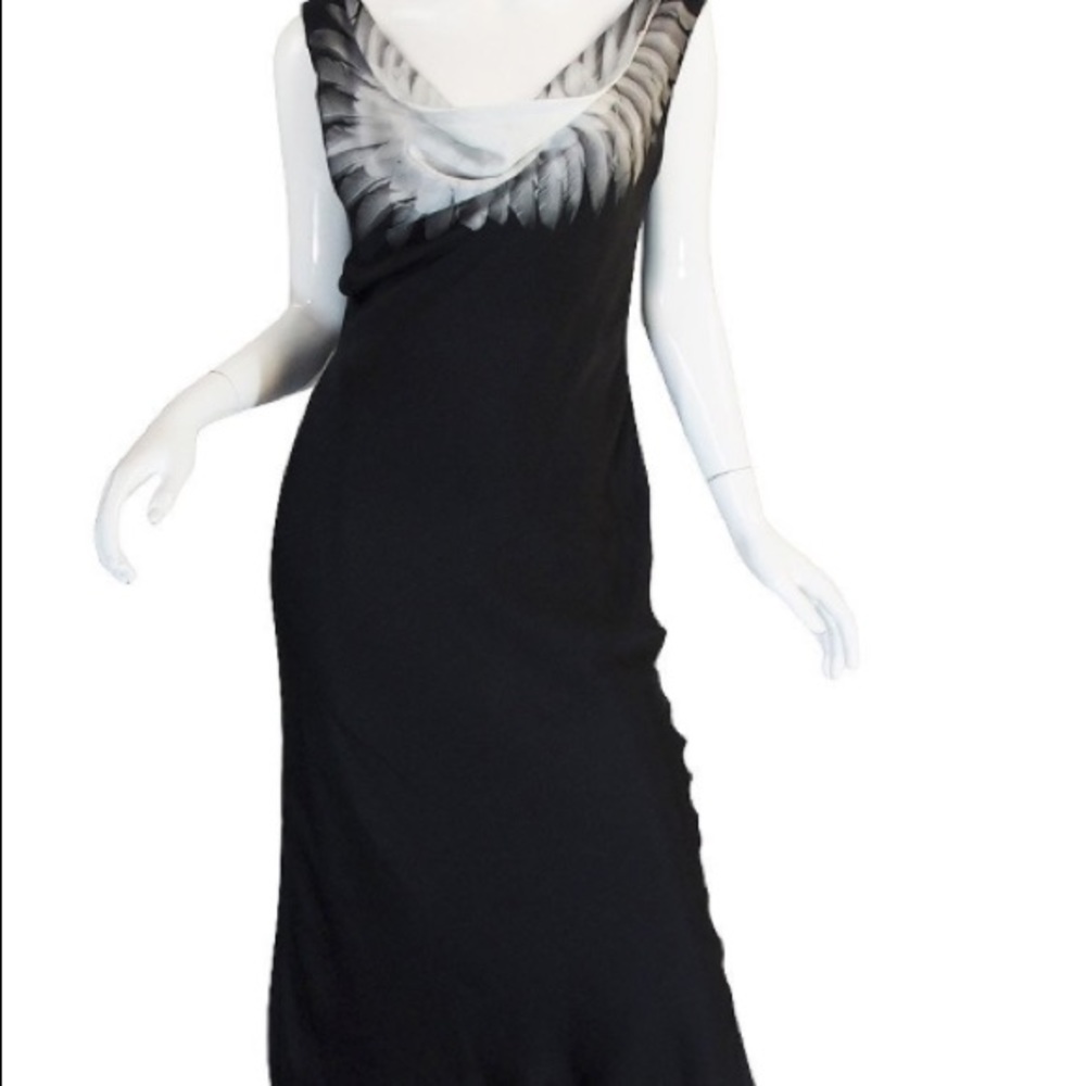 alexander mcqueen bia cowl neck feather dress